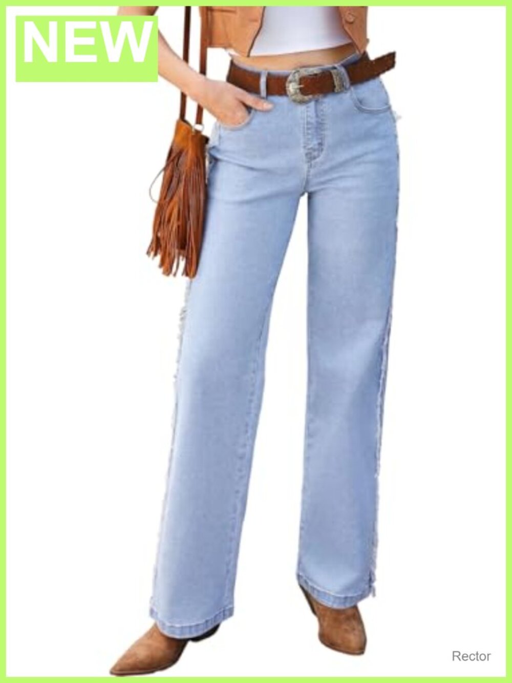 Wide Leg High Rise Jeans Patchwork Denim Pockets Stretch Cotton Blend